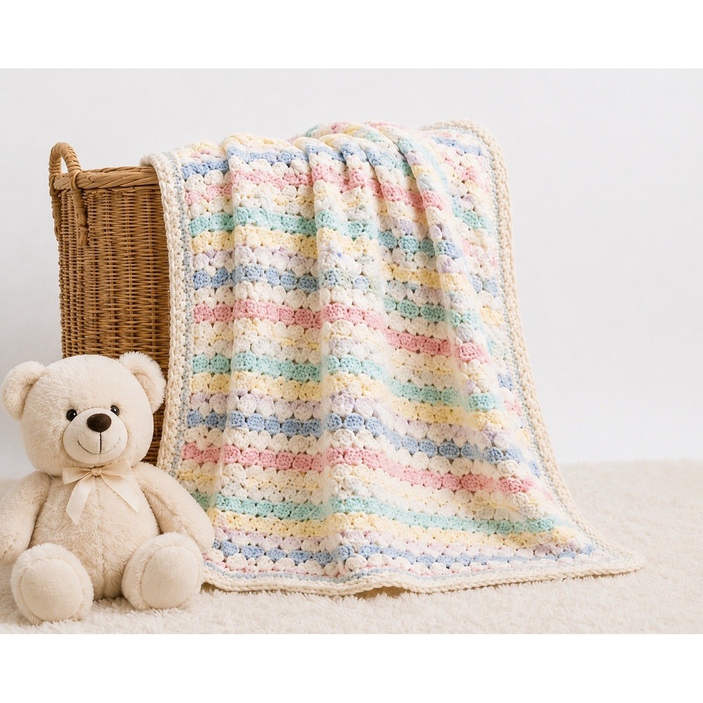 VTG Handmade Crochet Baby Blanket Pastel 34 X 34 Pastel Stripes Baby Ombré